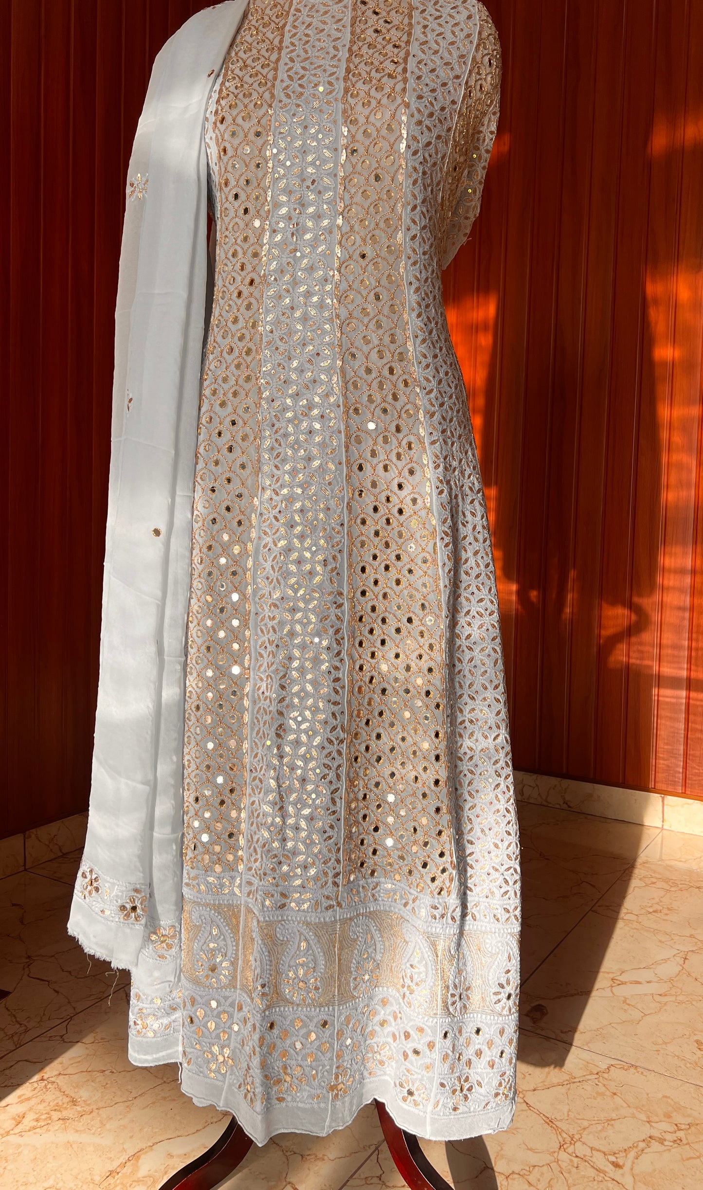 Powder blue Chikankari Mirror Gota Sequins Work Anarkali with Dupatta
