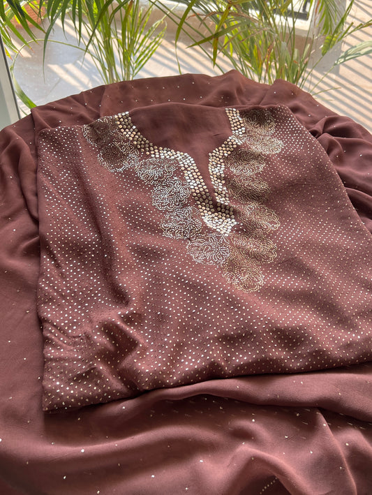 Brown bareek mukaish work Kurta and Dupatta