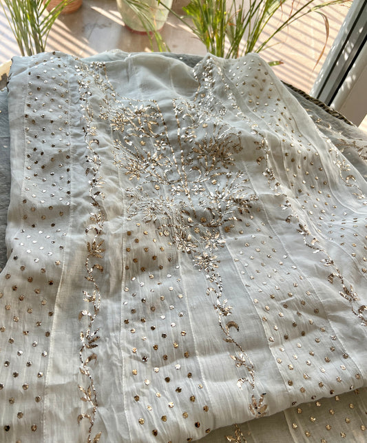 Mul Chanderi Anarkali with Badla and Mukaish work