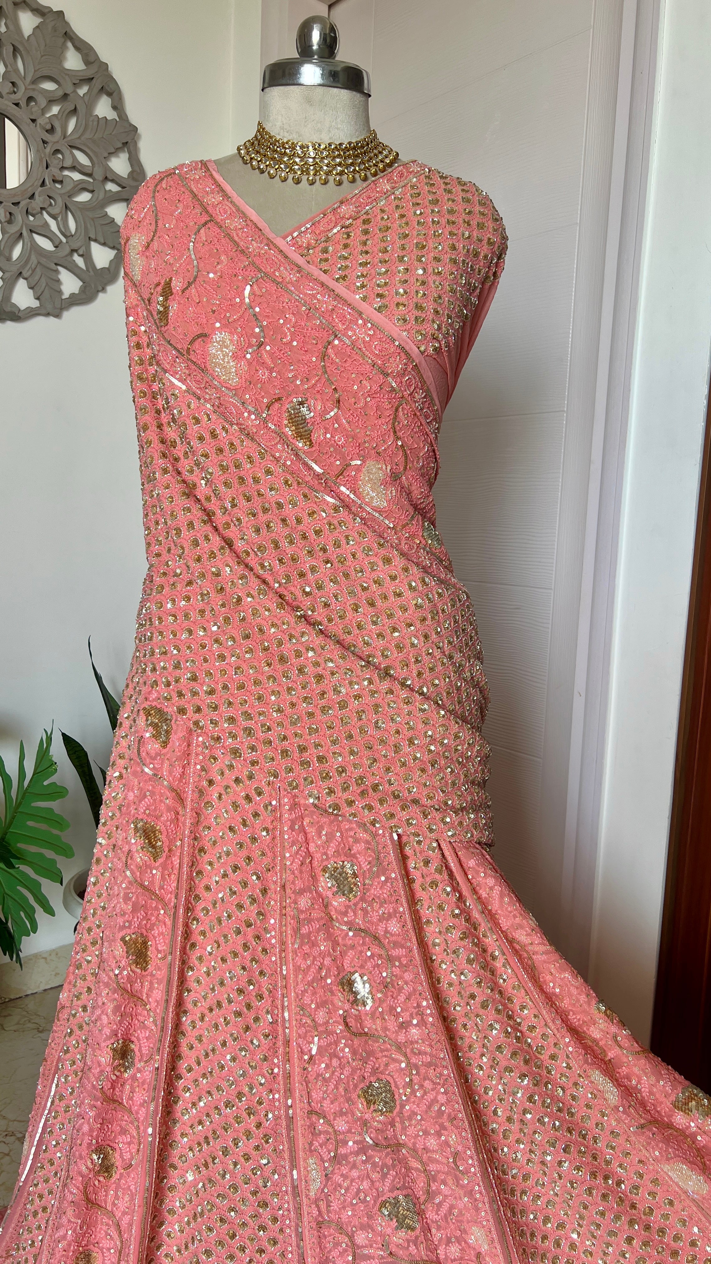 Ruhani Gajri Pink Chikankari Sequins Wed...