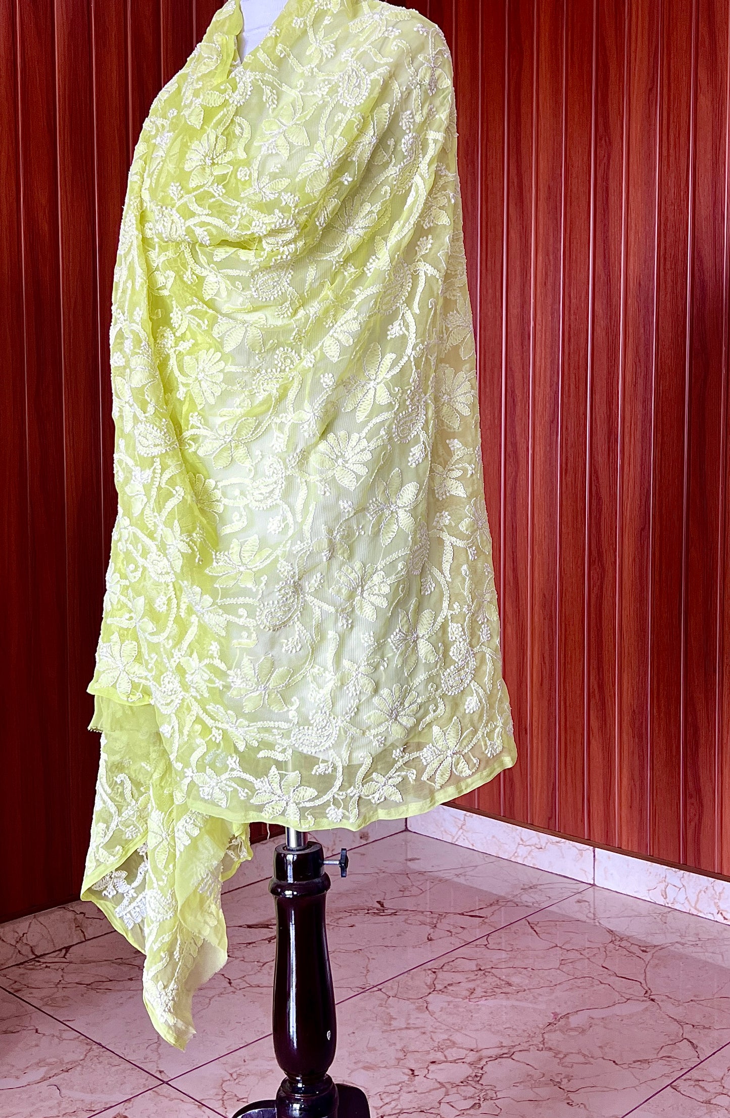 Lime green Chikankari Faux Georgette Dupatta