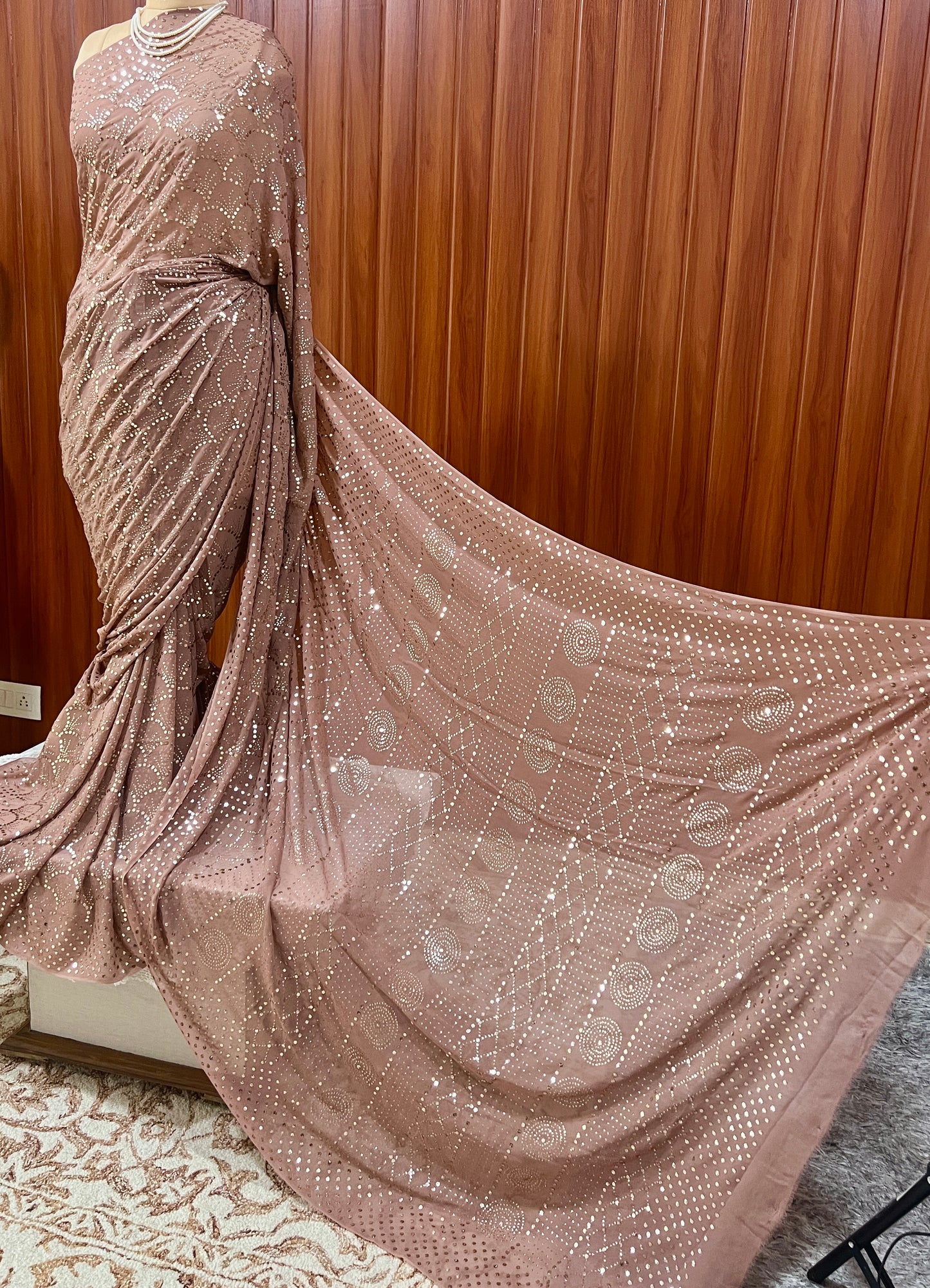 Ruhani Cocoa Brown Heavy Badla & Mukaish Pure Georgette Saree