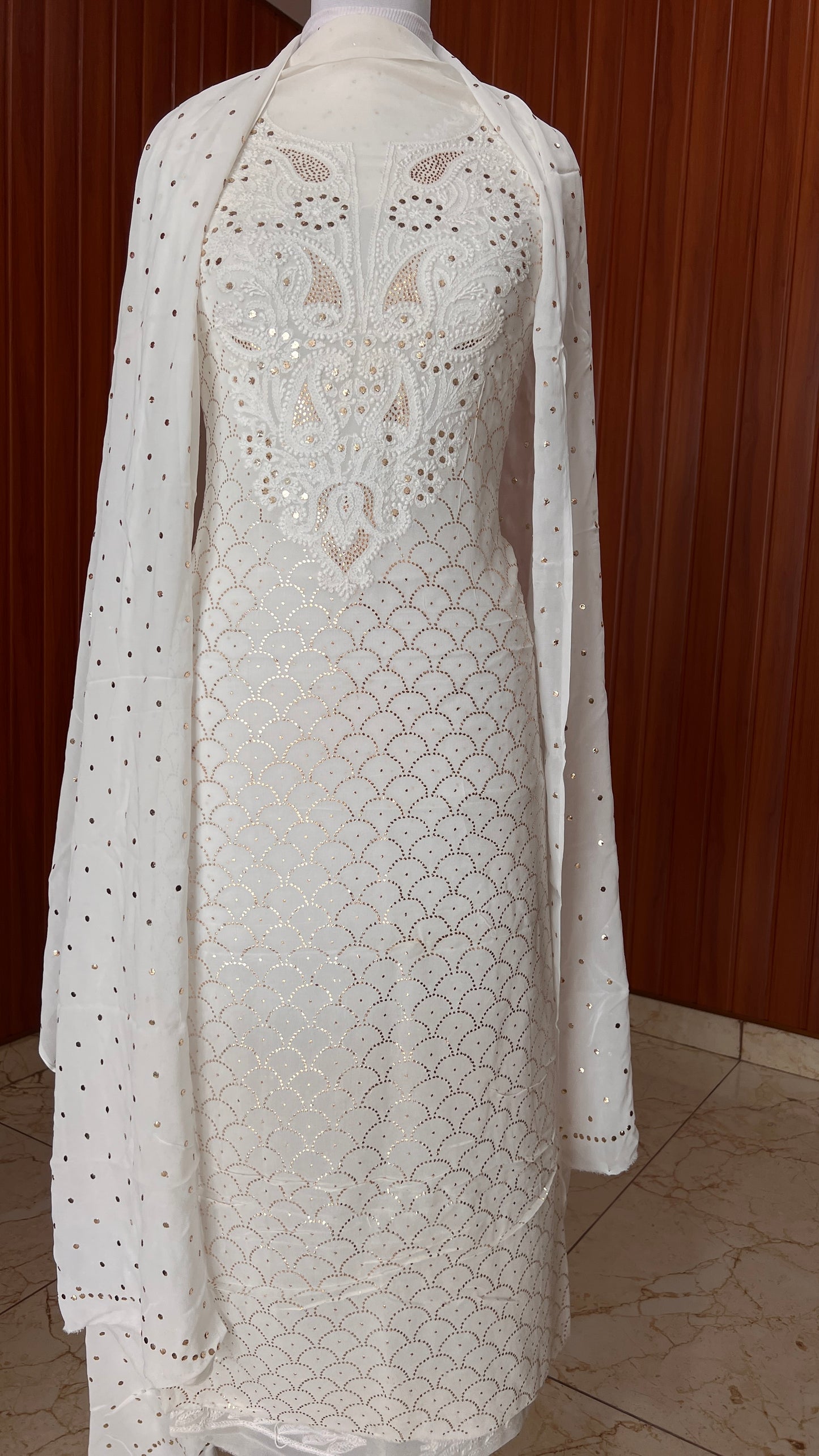 White chikankari and heavy mukaish Work Kurta and Dupatta Set