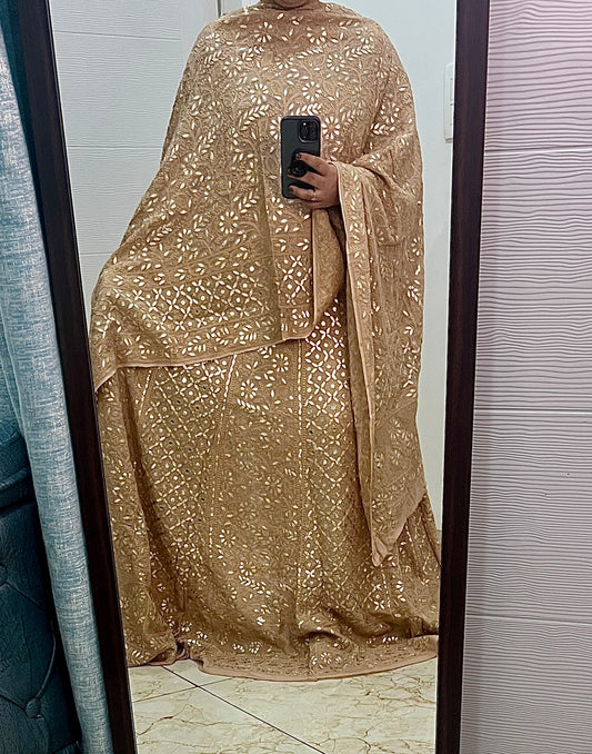 Cinnamon Chikankari Gota Patti and Mirror Lehenga