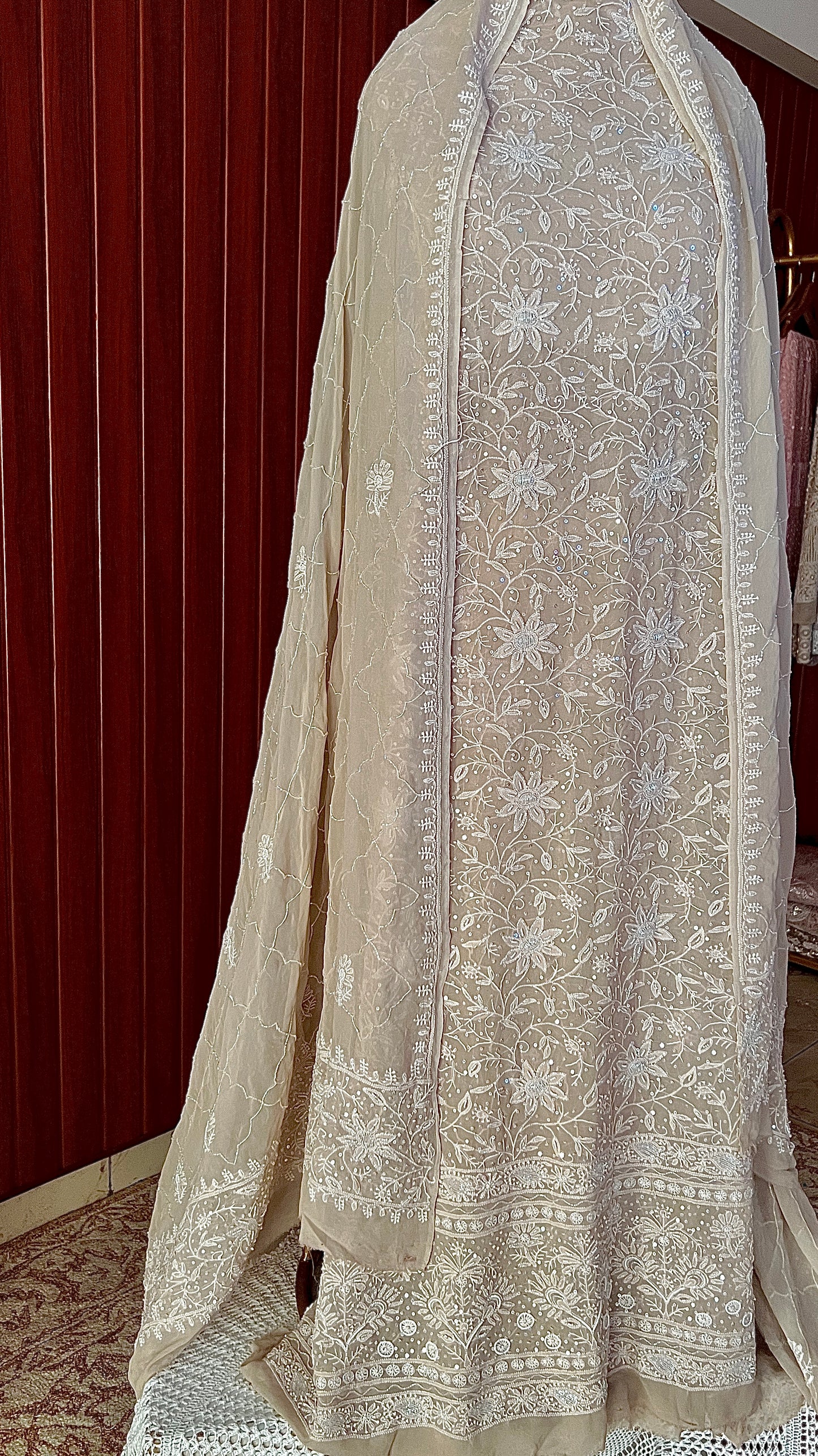 Suhaan Chikankari pearl sequins cut Dana work kurta and dupatta
