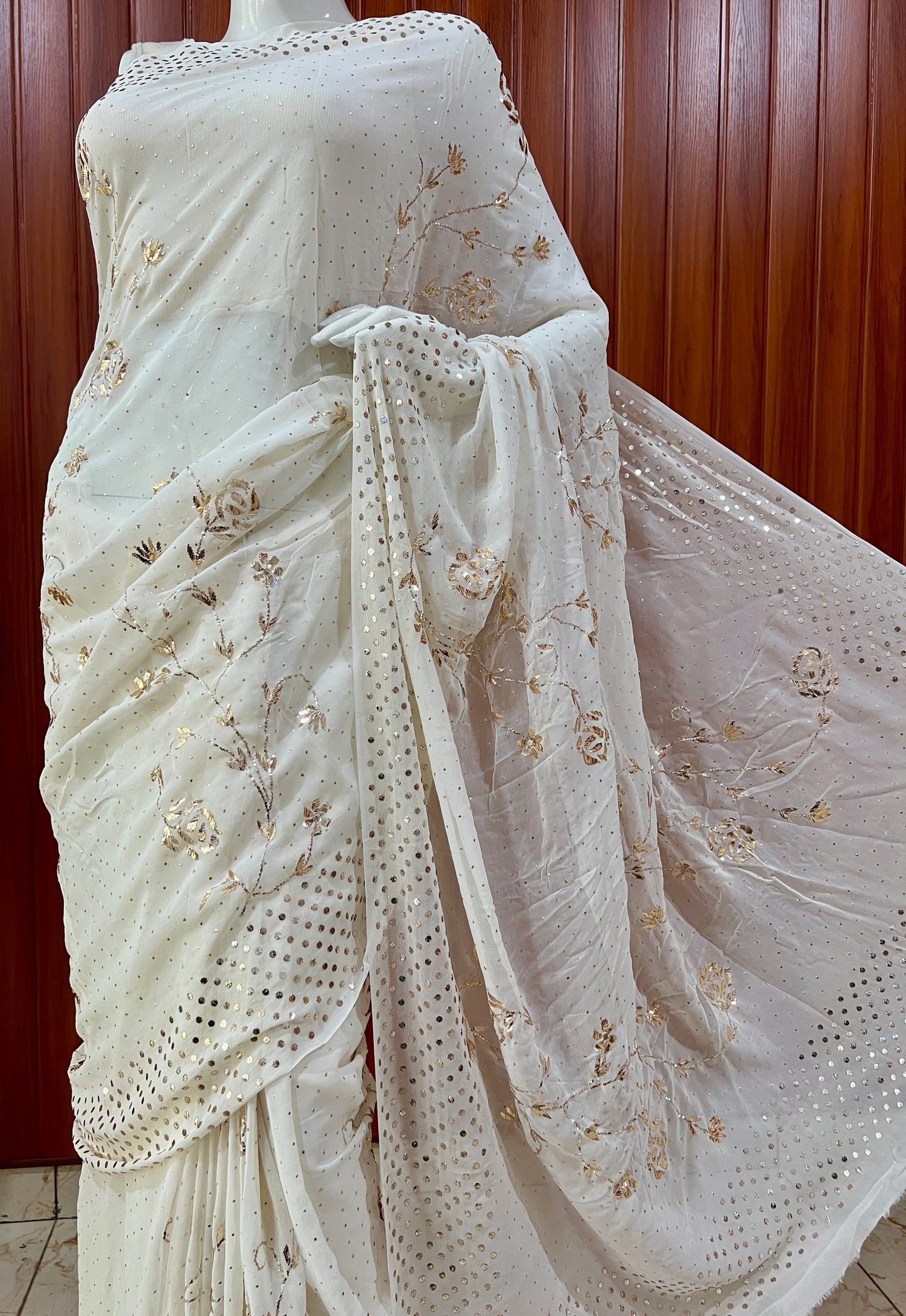 Ruhani Ivory badla and mukaish work saree