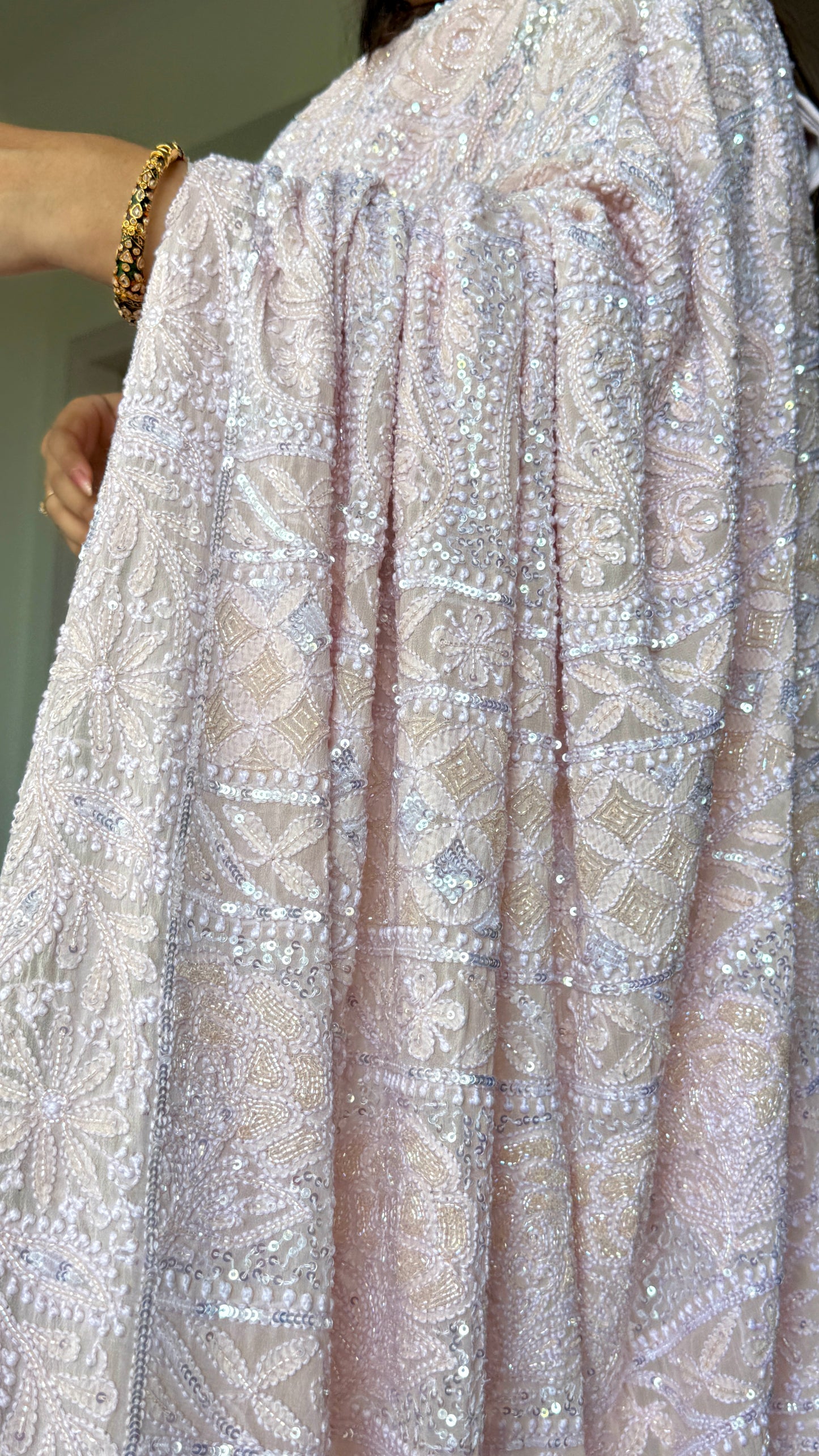 Gulaab Dusty Pink Masterpiece Chikankari Sequins and Cut Dana Saree