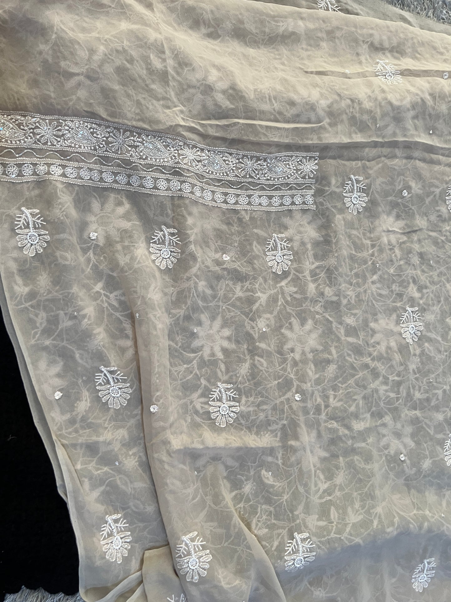 Suhaan Chikankari pearl sequins cut Dana work kurta and dupatta