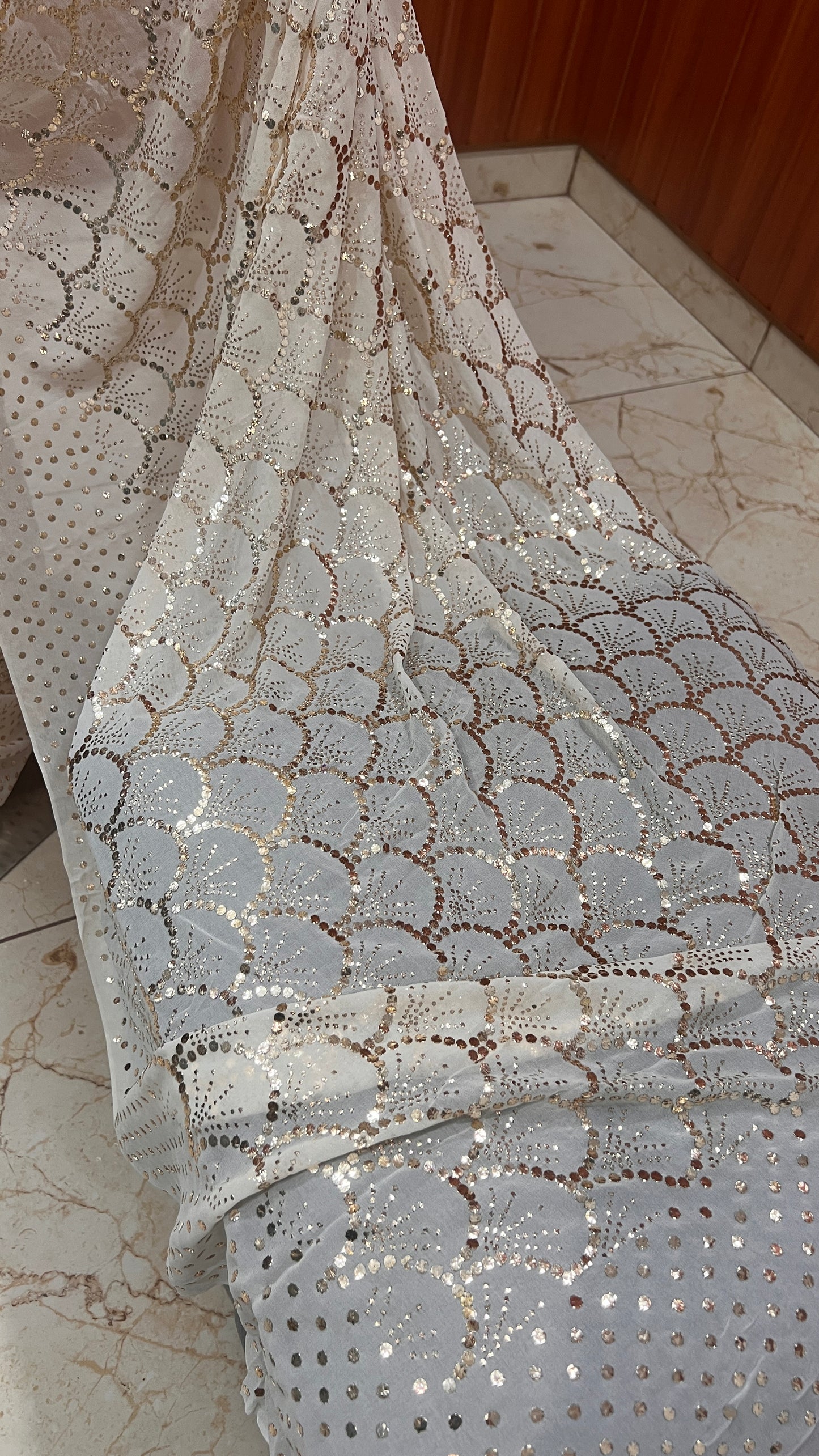 Ruhani Ivory Heavy Badla & Mukaish Pure Georgette Saree