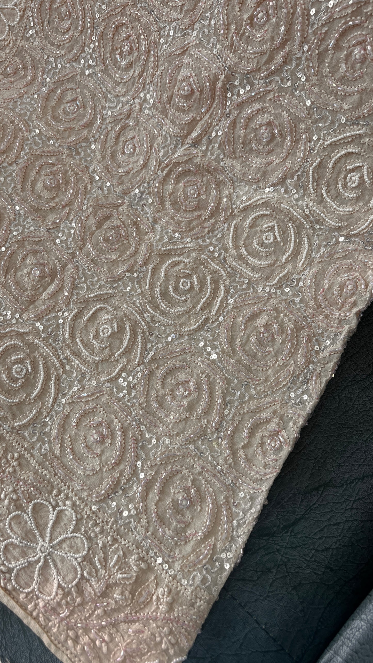 Ruhani Beige Chikankari Cut Dana and Sequins Saree