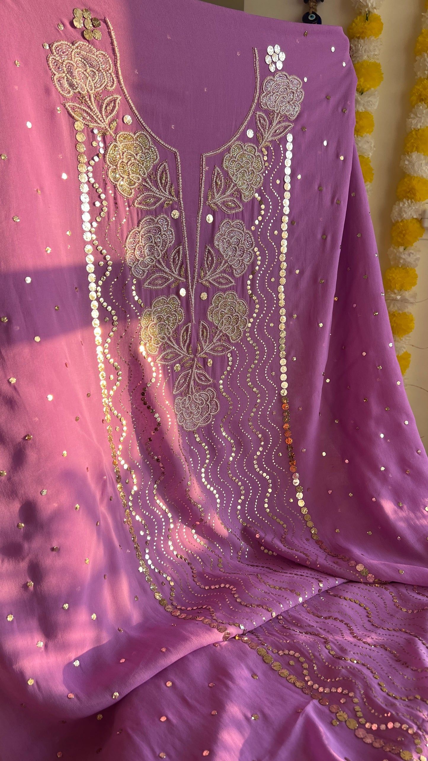 Lavender mukaish and Cut Dana Kurta and Dupatta