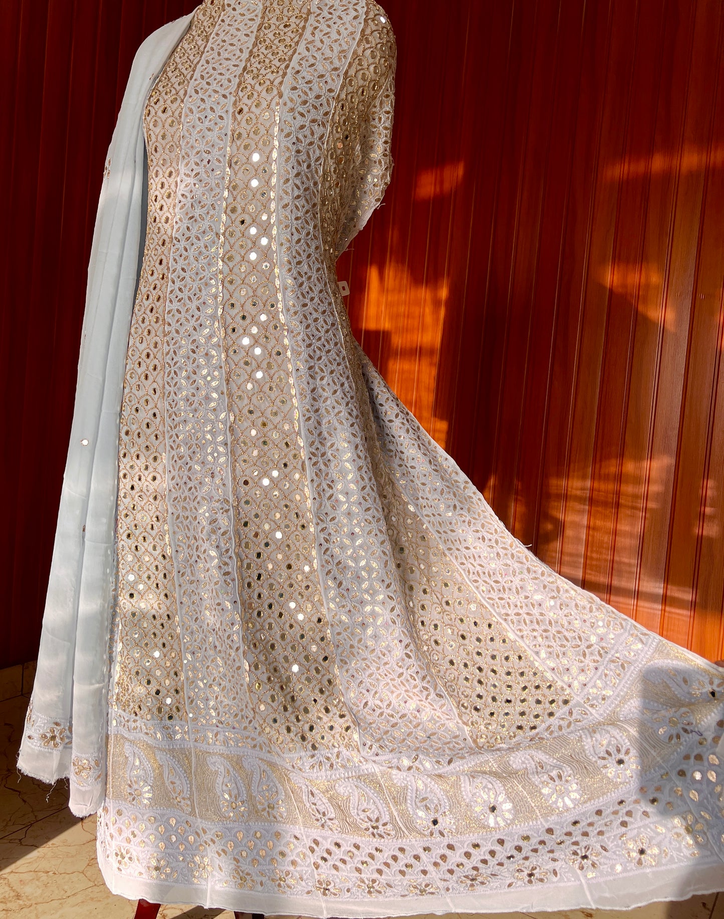 Powder blue Chikankari Mirror Gota Sequins Work Anarkali with Dupatta