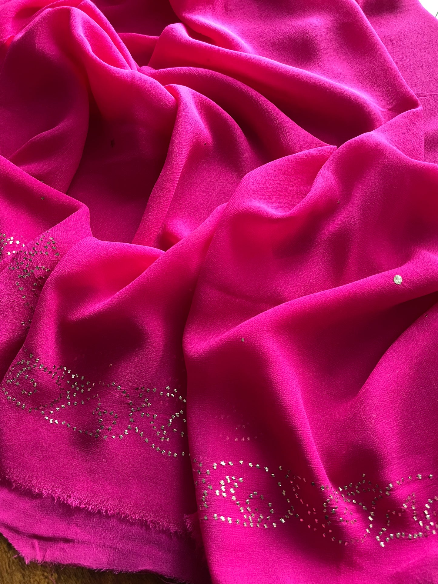 Hot Pink badla and mukaish work Kurta and Dupatta