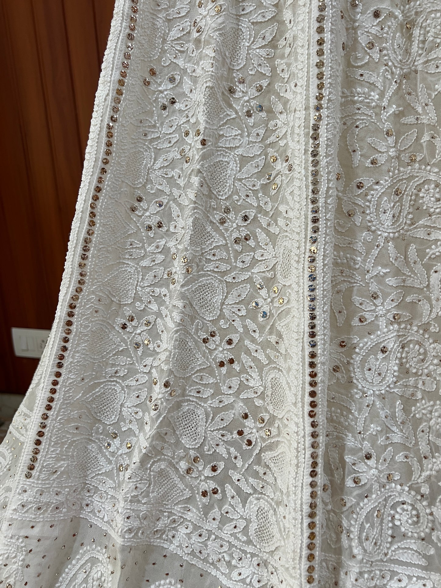 White allover Chikankari and mukaish lehenga skirt