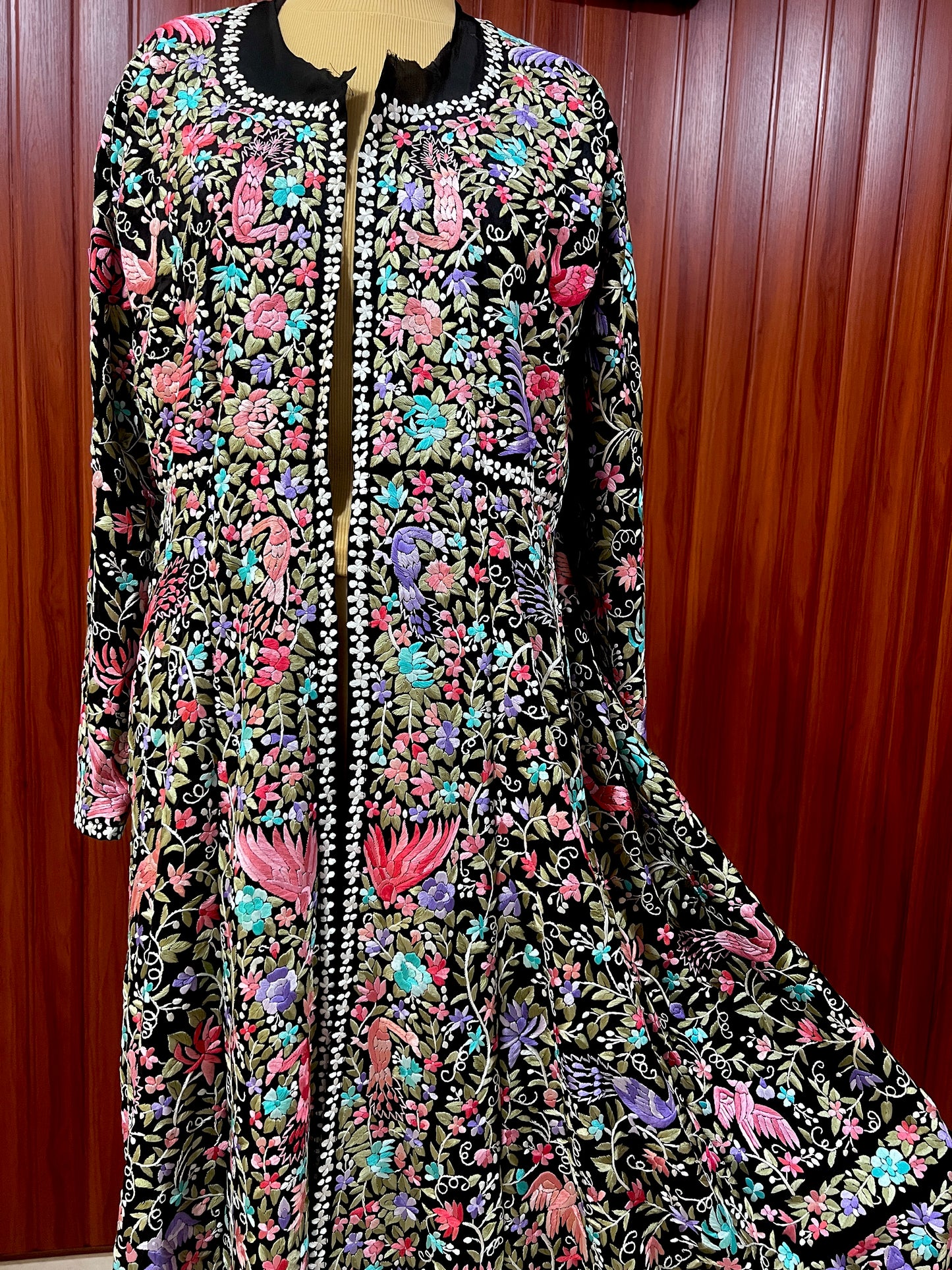 Black Masterpiece Hand Embroidered Parsi Gara Jacket Unstitched