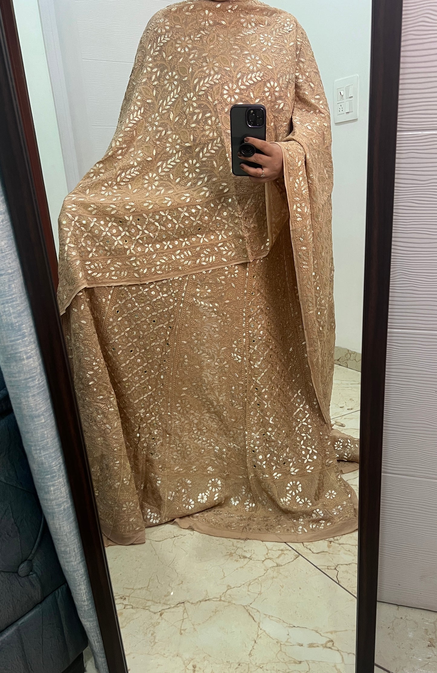 Cinnamon Chikankari Gota Patti and Mirror Lehenga