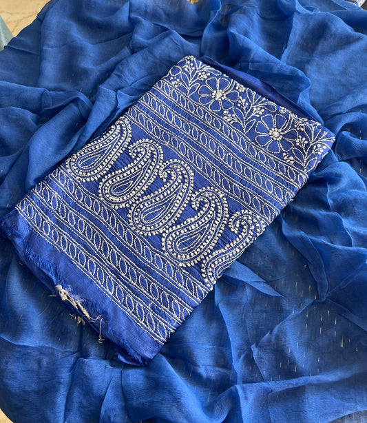 Tussar silk Chikankari embroidered kurta with chiffon dupatta
