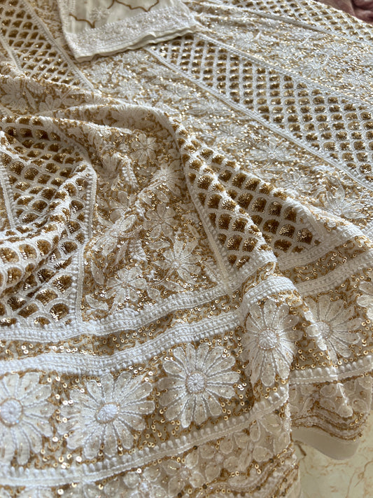 Ruhani Off white Chikankari sequins cut Dana Anarkali
