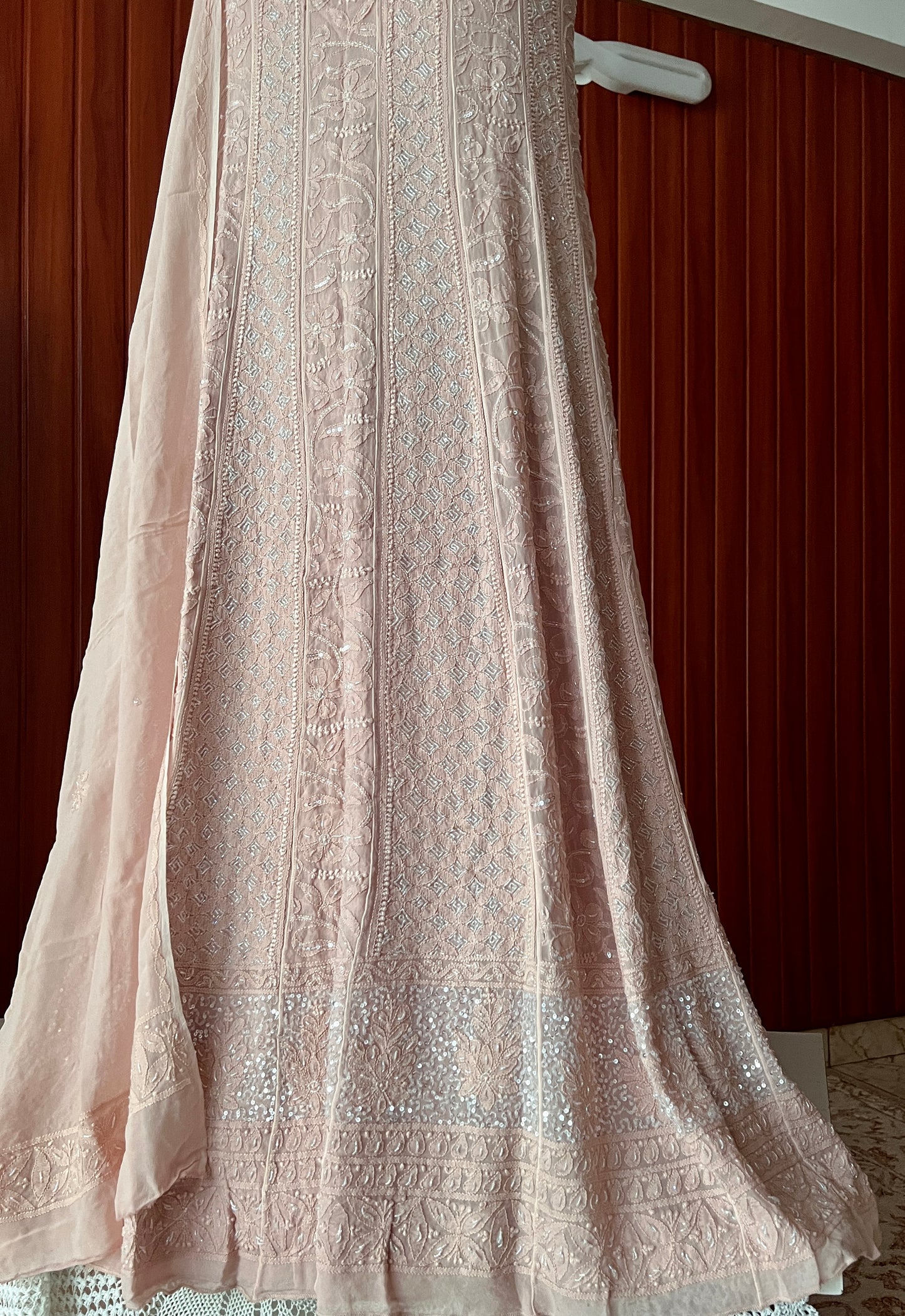 Dusty pink Chikankari and Cut Dana Embroidered Anarkali with Dupatta