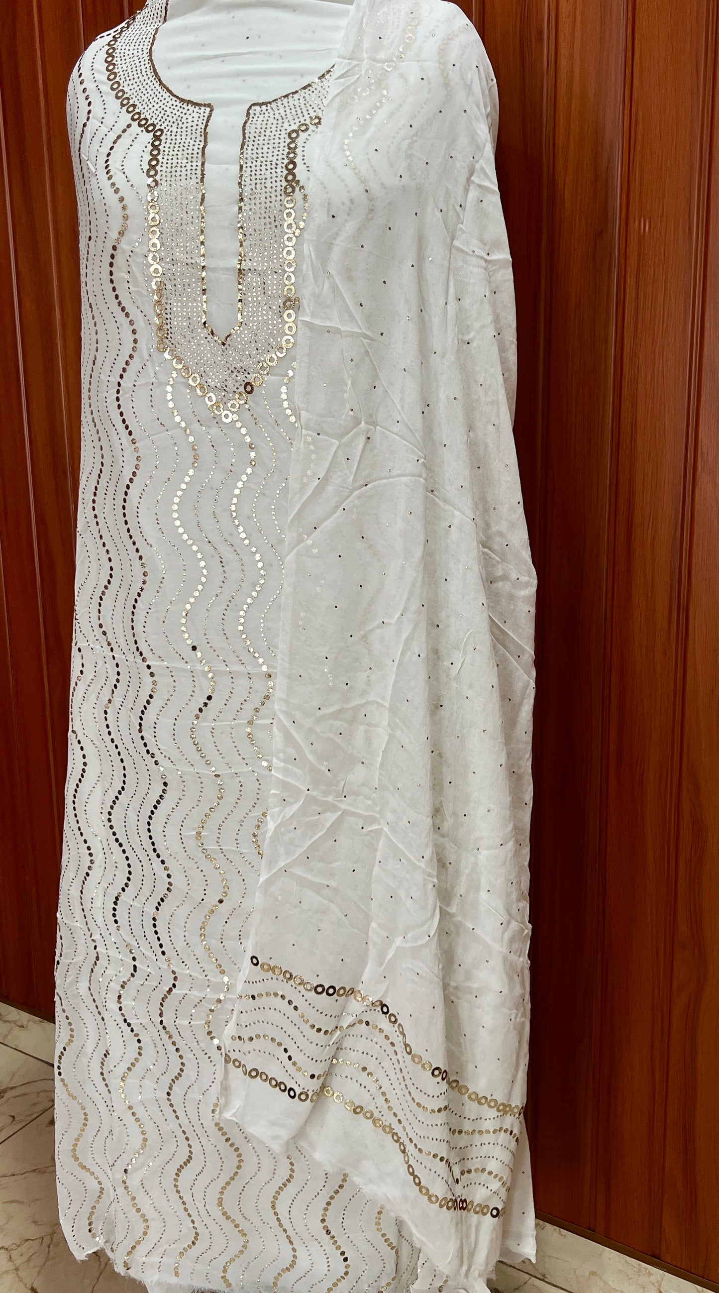 White heavy Mukaish Work Kurta and Dupatta Set
