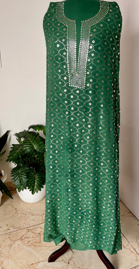Green heavy Mukaish Work Kurta and Dupatta Set