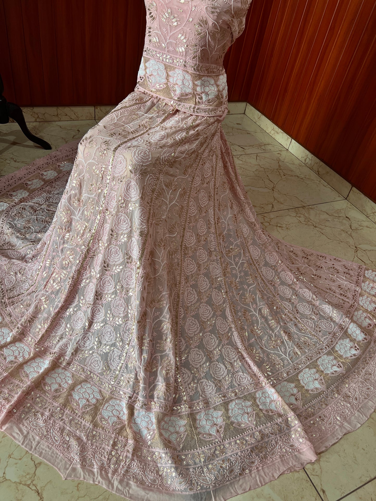 Ruhani Pink Chikankari Gota Patti and Pearl Wedding Lehenga