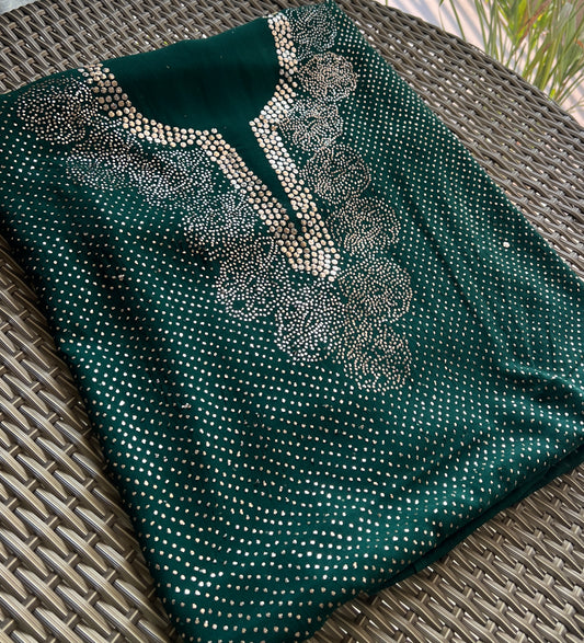 Bottle green bareek mukaish work Kurta and Dupatta