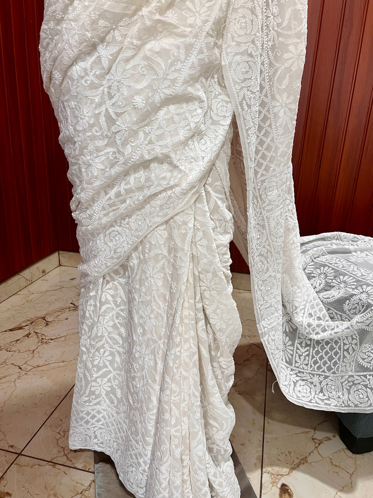 Ruhani Off White Allover fine Chikankari Hand Embroidered Saree