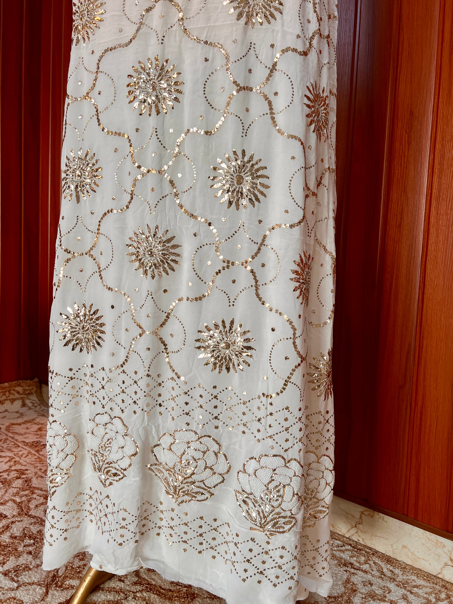 Ruhani White Badla and Pearl Embroidered Kurta & Dupatta Set