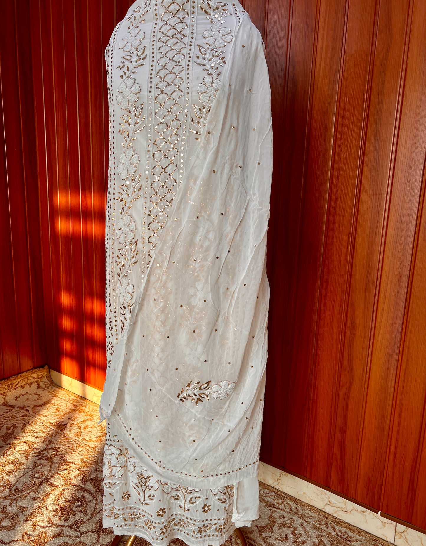 Ruhani White Badla and Pearl Embroidered Kurta & Dupatta Set