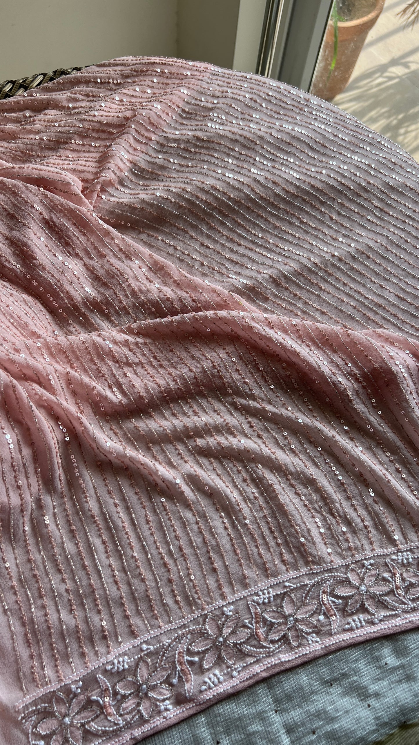 Ruhani Old Rose Chikankari Cut Dana and sequins Saree