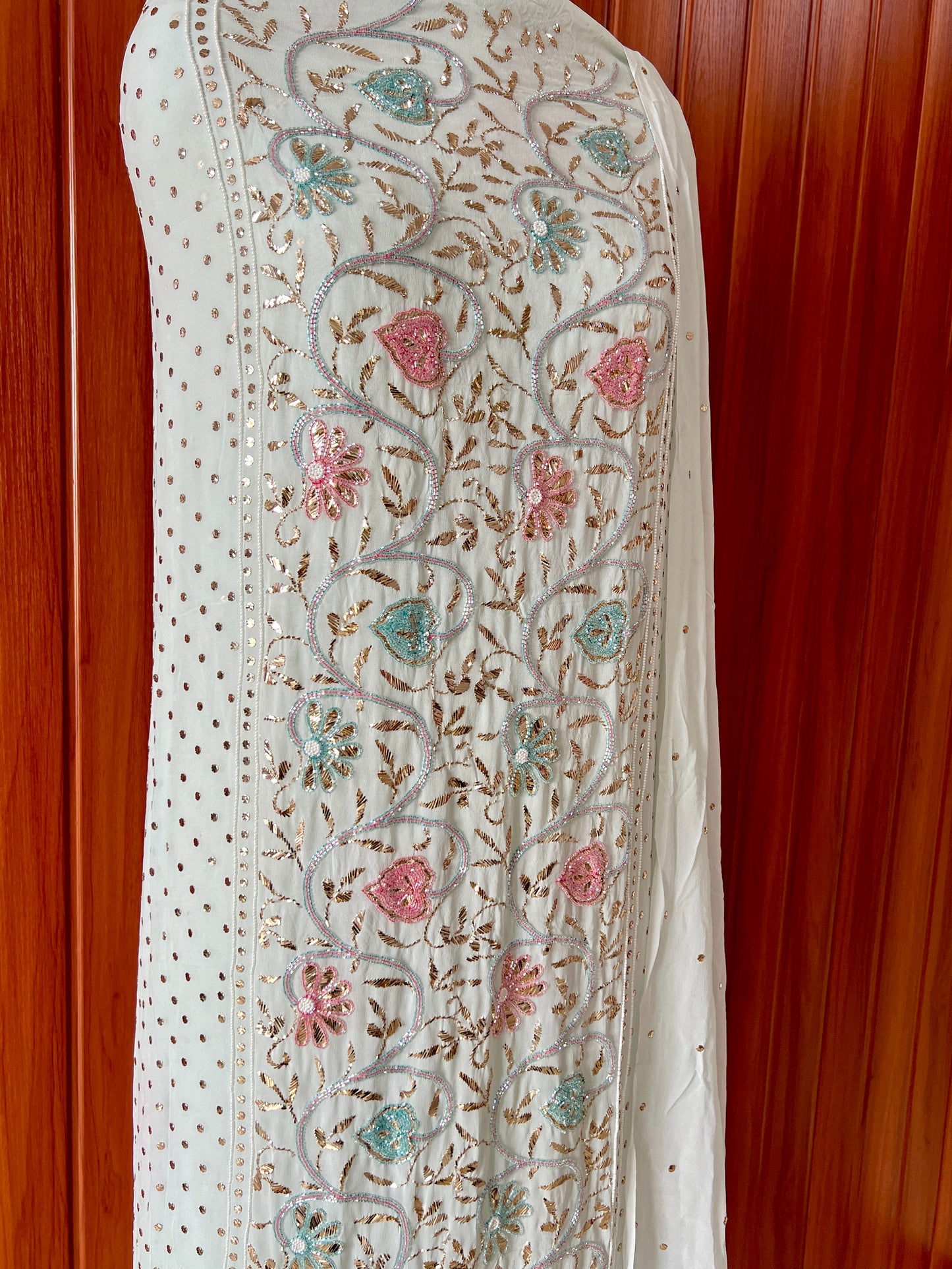 Ruhani Powder blue Mukaish and Cut dana Embroidered Kurta & Dupatta Set