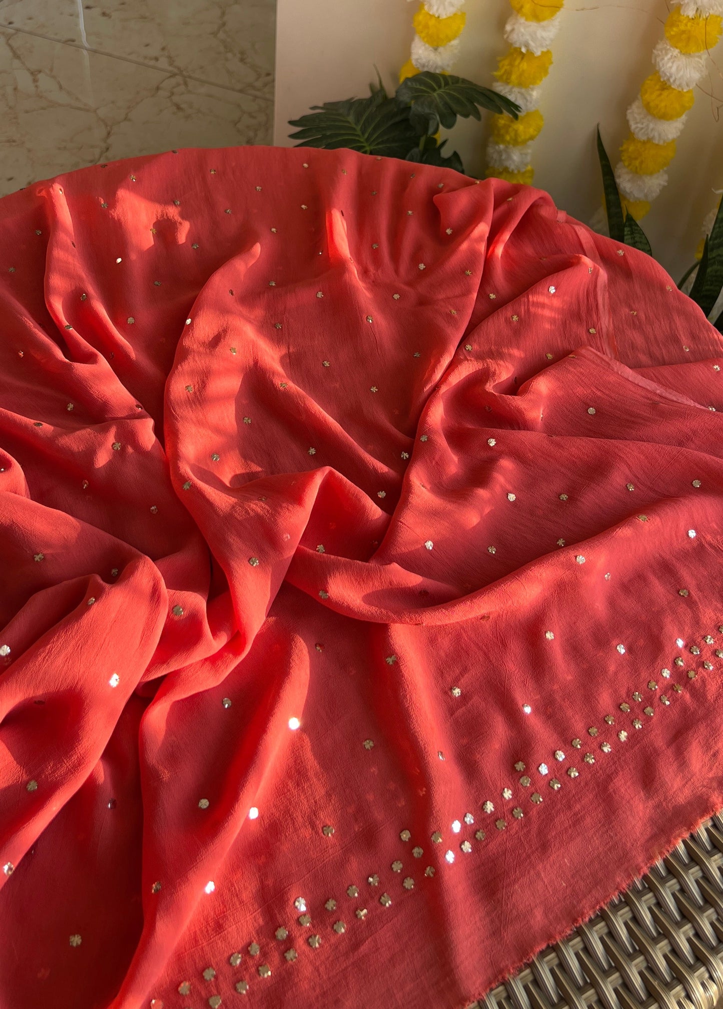 Rust mukaish and pearl work Kurta and Dupatta