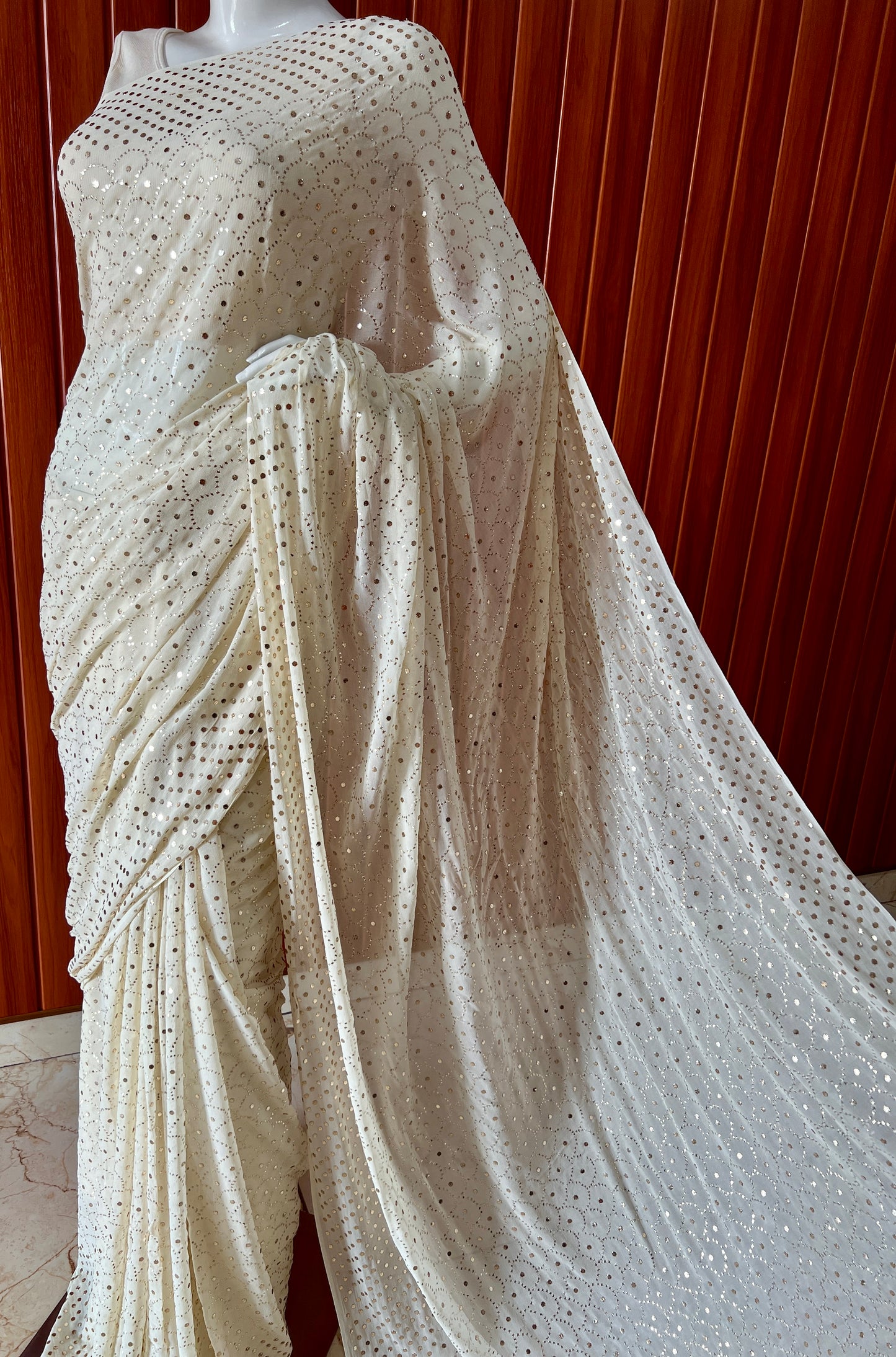 Ruhani cream Heavy Mukaish Pure Georgette Saree
