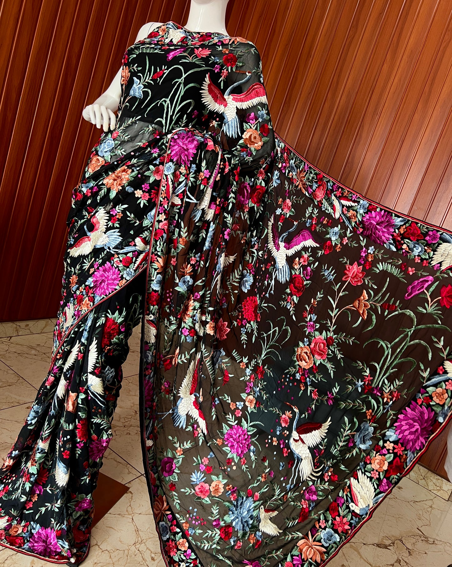 Black Masterpiece Parsi Gara Pure Georgette Saree