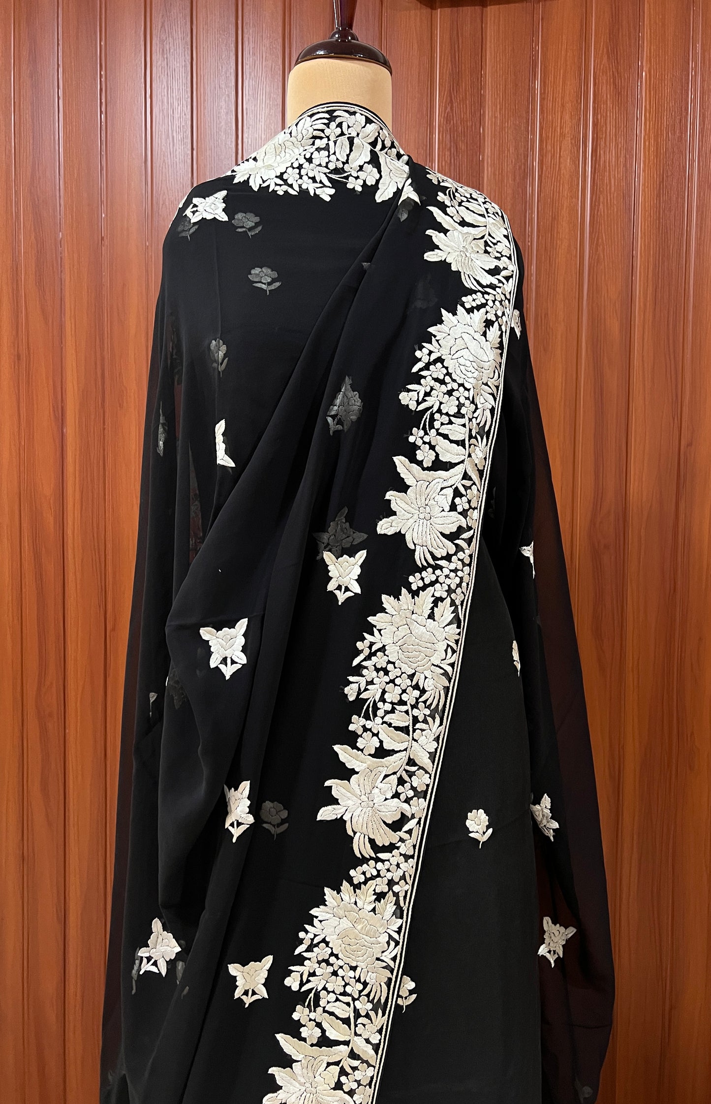Black Parsi Gara Hand Embroidered Full suit