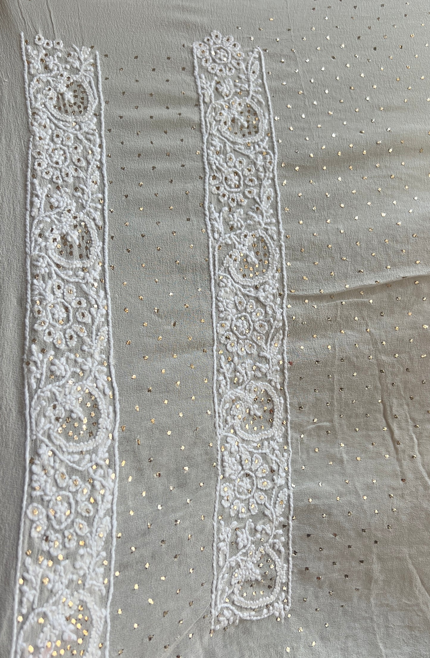 Ivory Ruhani Allover Fine Chikankari and Bareek Mukaish Saree