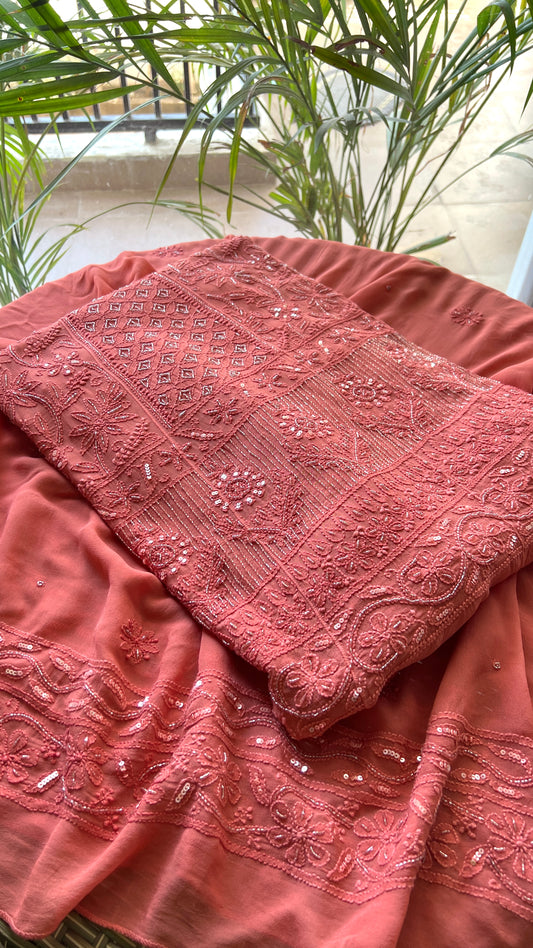 Gajri Chikankari Cut Dana and sequins Anarkali with Dupatta