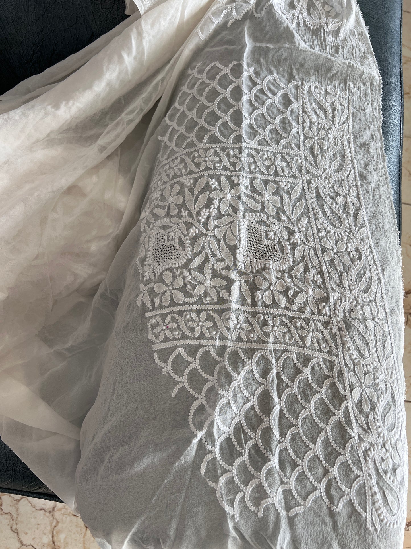 Ruhani Off White 3 taar Chikankari Hand Embroidered Saree
