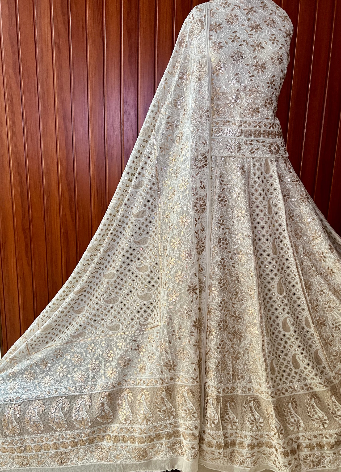 Ivory Ruhani Chikankari Mirror Gota Patti Wedding Lehenga