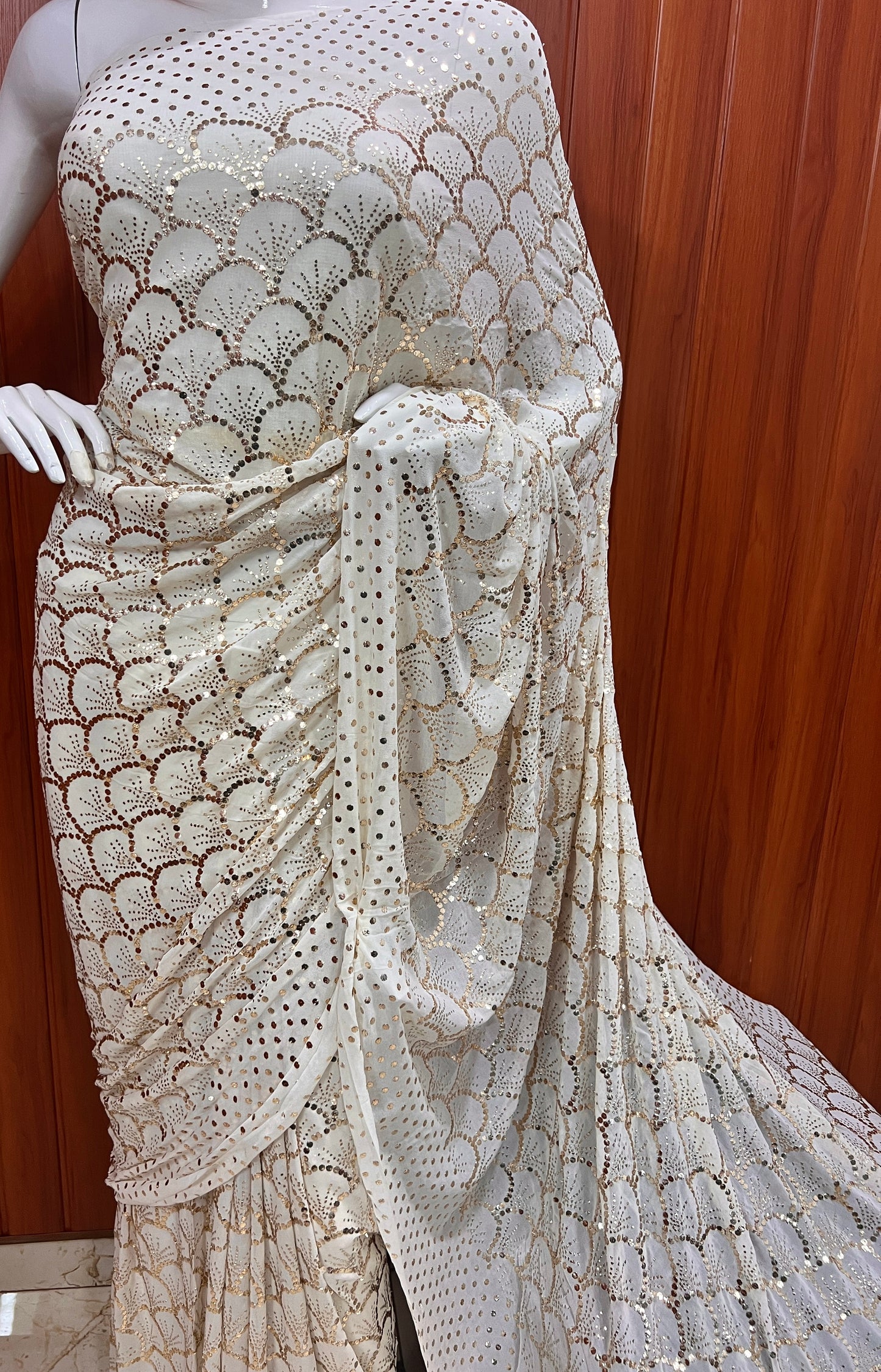 Ruhani Ivory Heavy Badla & Mukaish Pure Georgette Saree