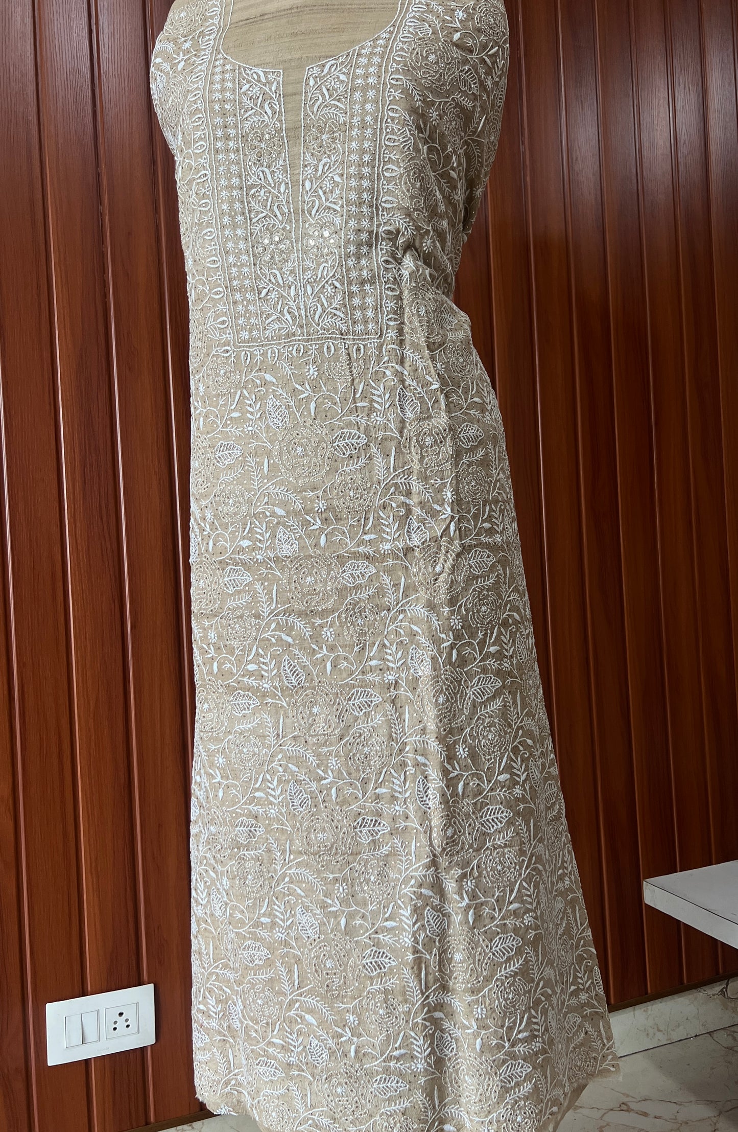 Pure Tussar silk Chikankari and mukaish embroidered kurta and dupatta