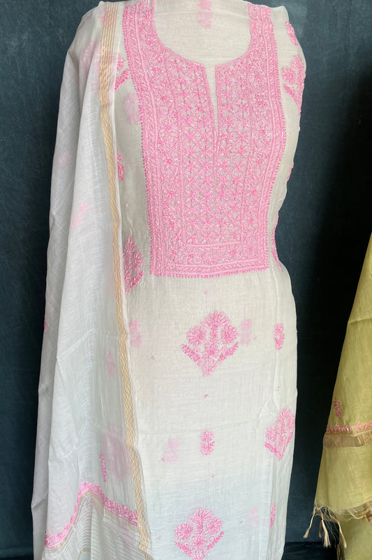 Mul Chanderi Chikankari Kurta and Dupatta Set