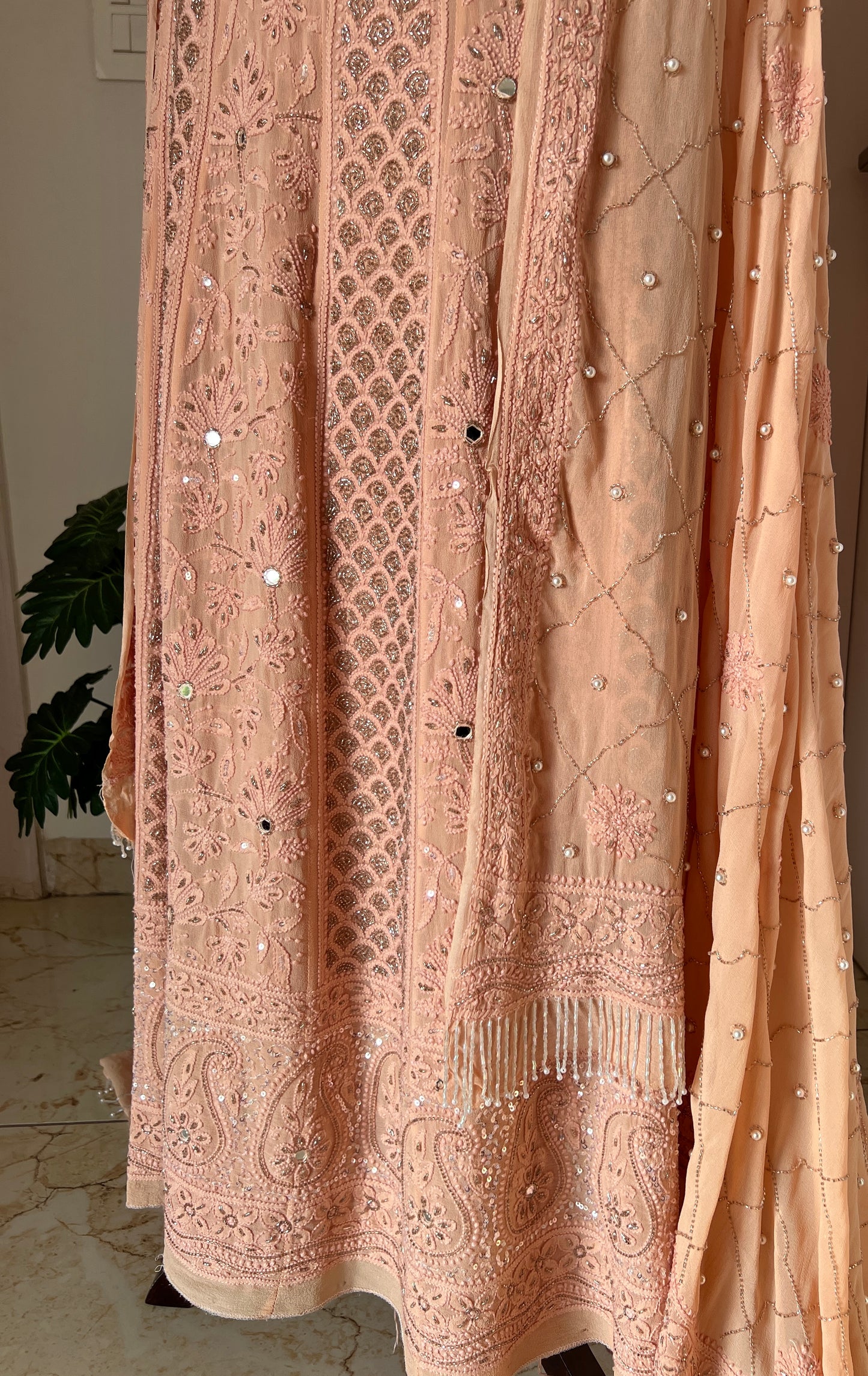 Ruhani Old Rose Chikankari Sequins and Cut Dana Anarkali