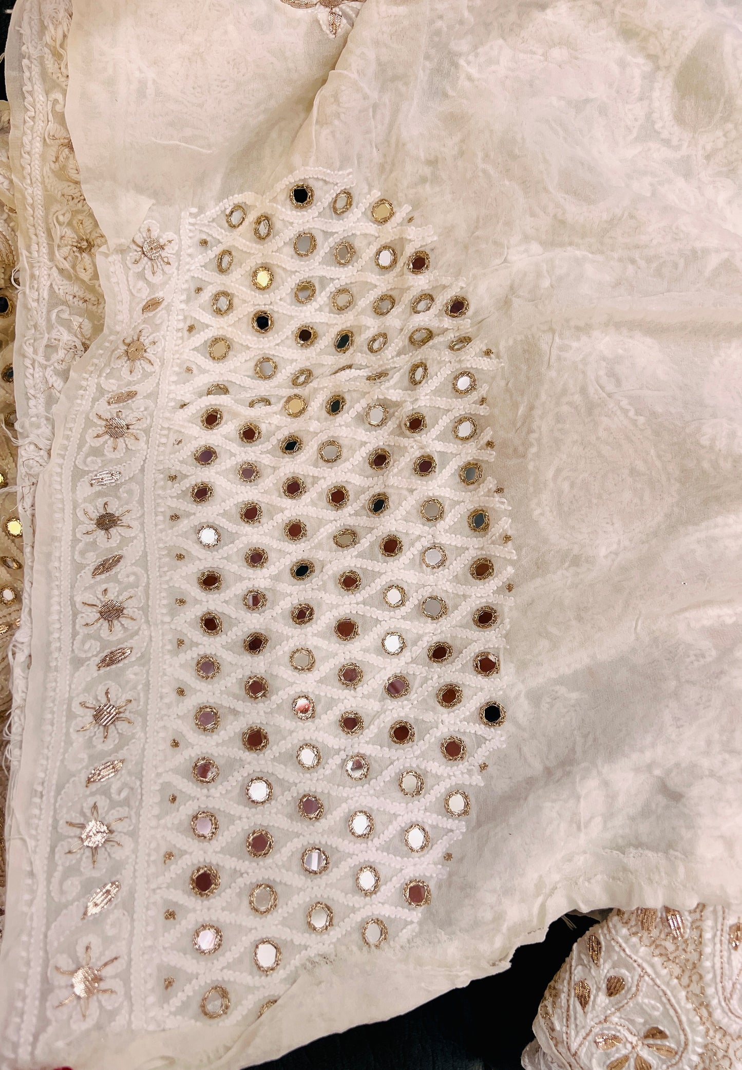 Off white Ruhani Chikankari Mirror Gota Patti Wedding Lehenga