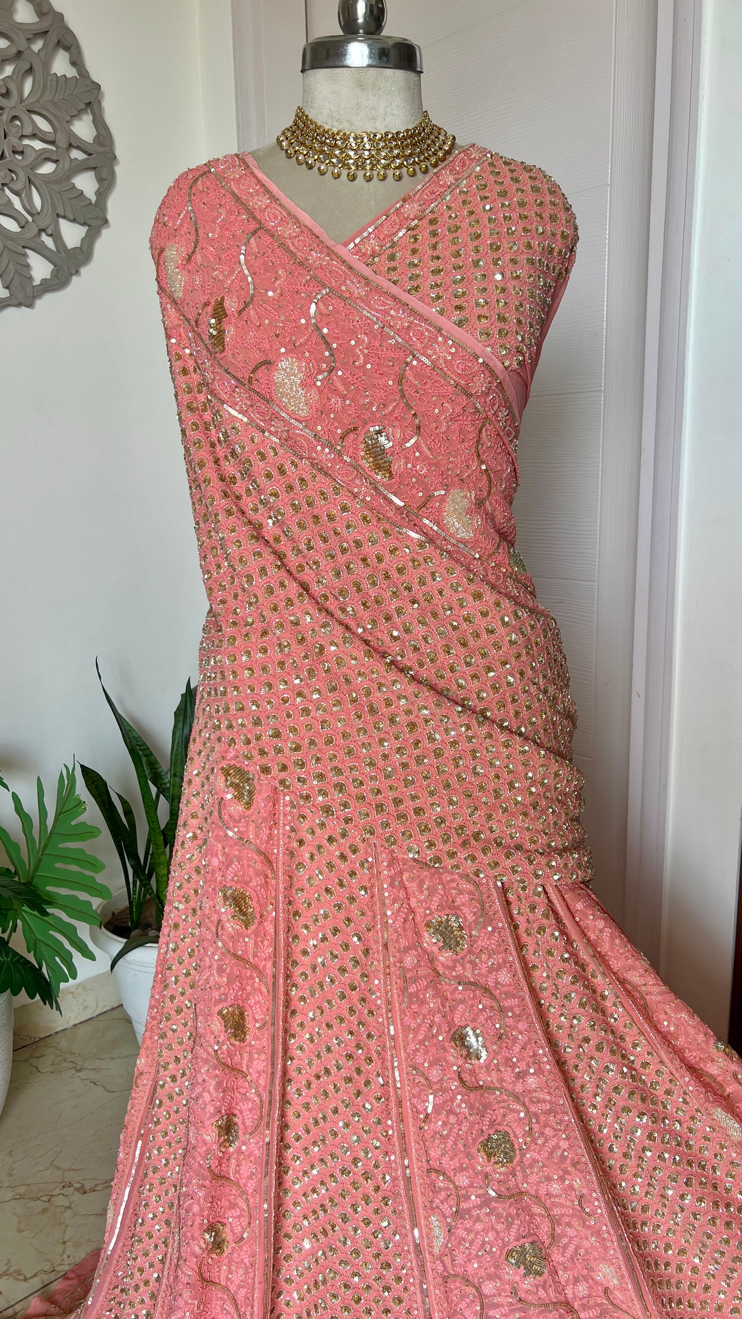 Ruhani Gajri Pink Chikankari Sequins Wedding Lehenga