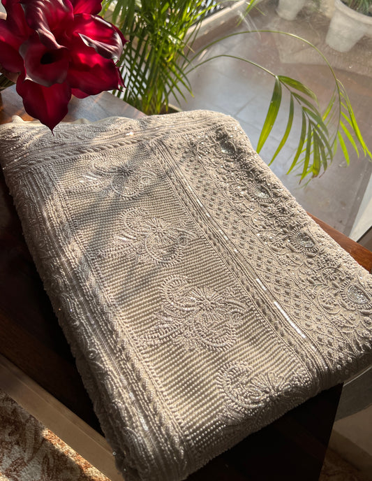 Ruhani Ice Mint Chikankari Pearl Cut Dana and Sequins Saree