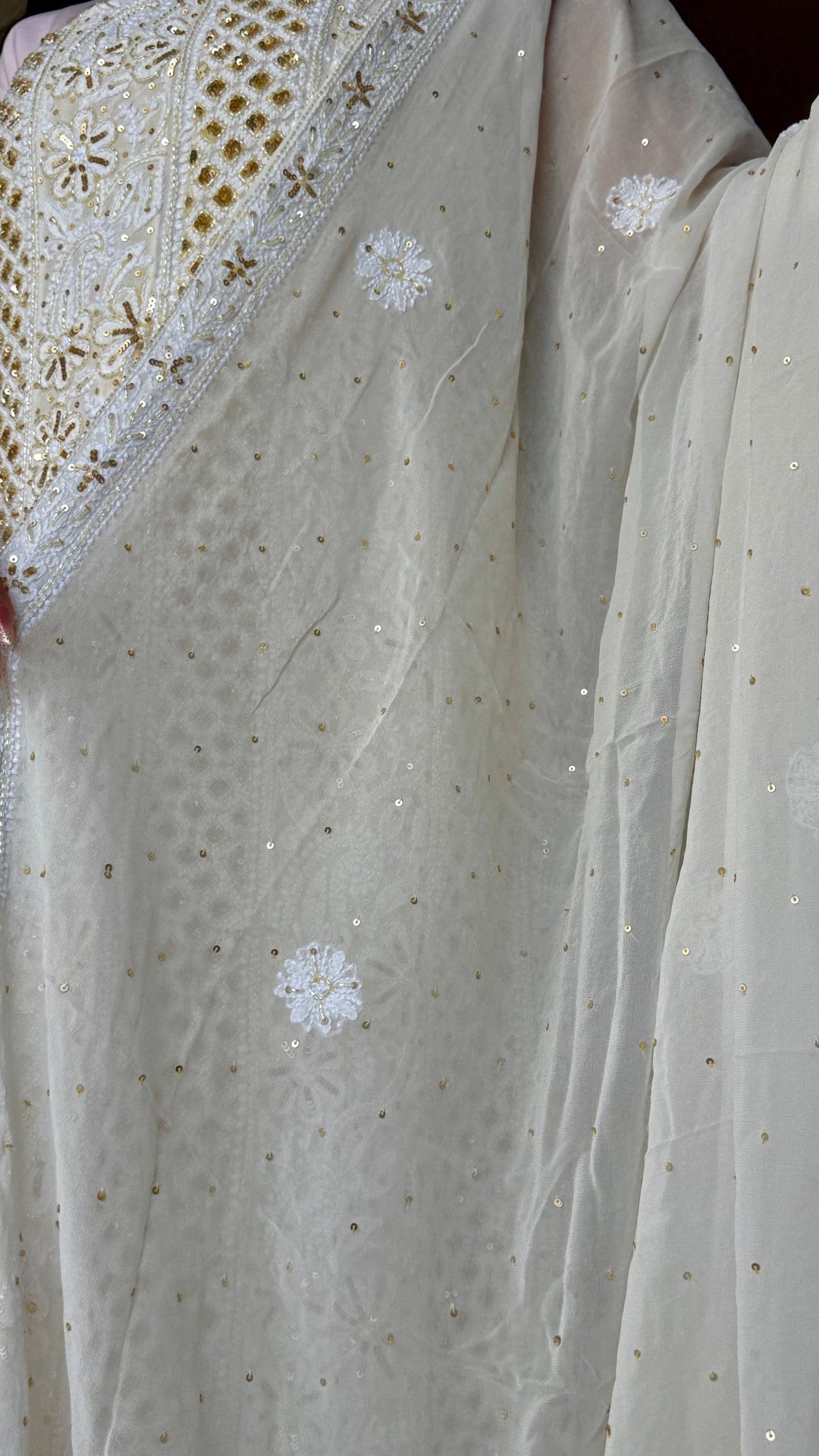 Ruhani Ivory Chikankari Sequins and Cut Dana Anarkali