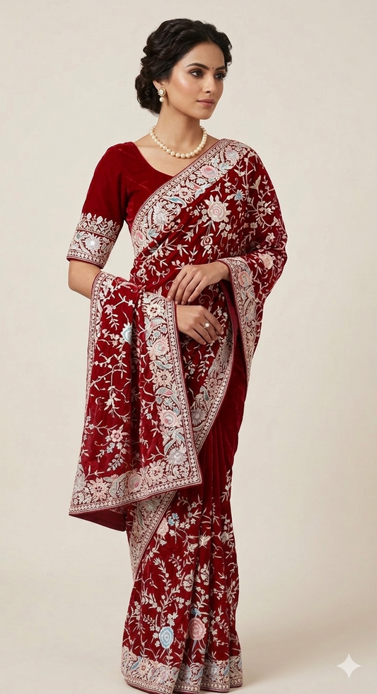 Red Masterpiece Parsi Gara Pure Georgette Saree