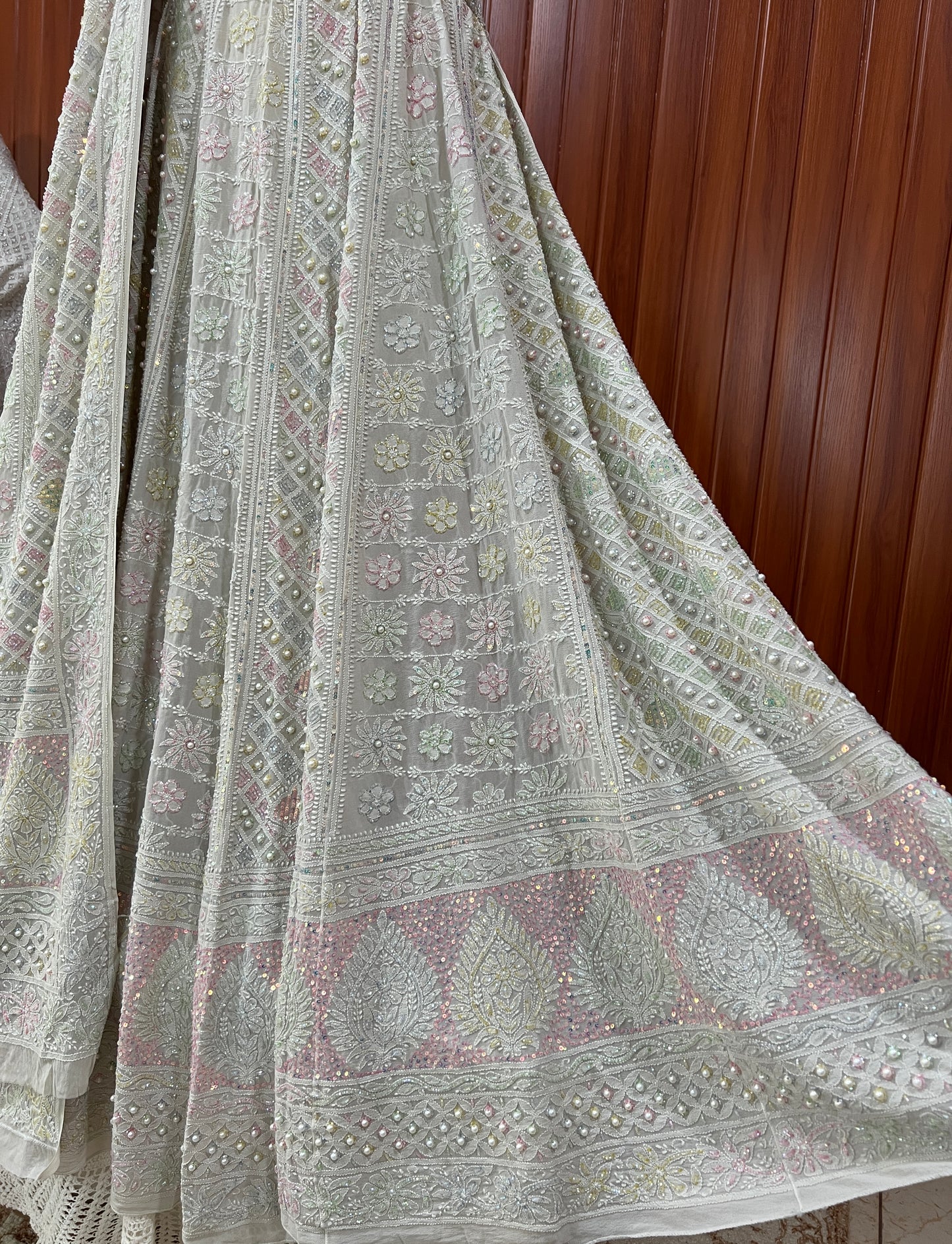 Ruhani Ice Mint Chikankari Multicolored Cut Dana Sequins Lehenga